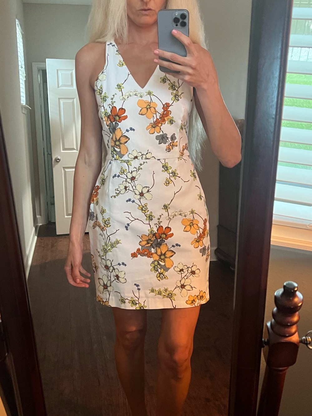 Zara White Mini Dress with Orange and Yellow Floral Print